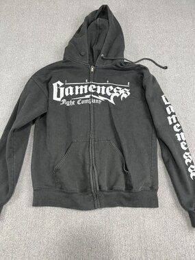 Gameness Fight Company Mens Black Zip-Up Hoodie Logo Print Size M